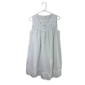 Eileen West Nightgown Sleeveless White Cotton Chemise Women's sz M Cottagecore